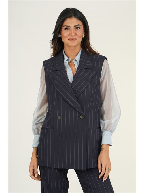 Gilet lungo doppiopetto gessato Elmas Phil | 040648BLU